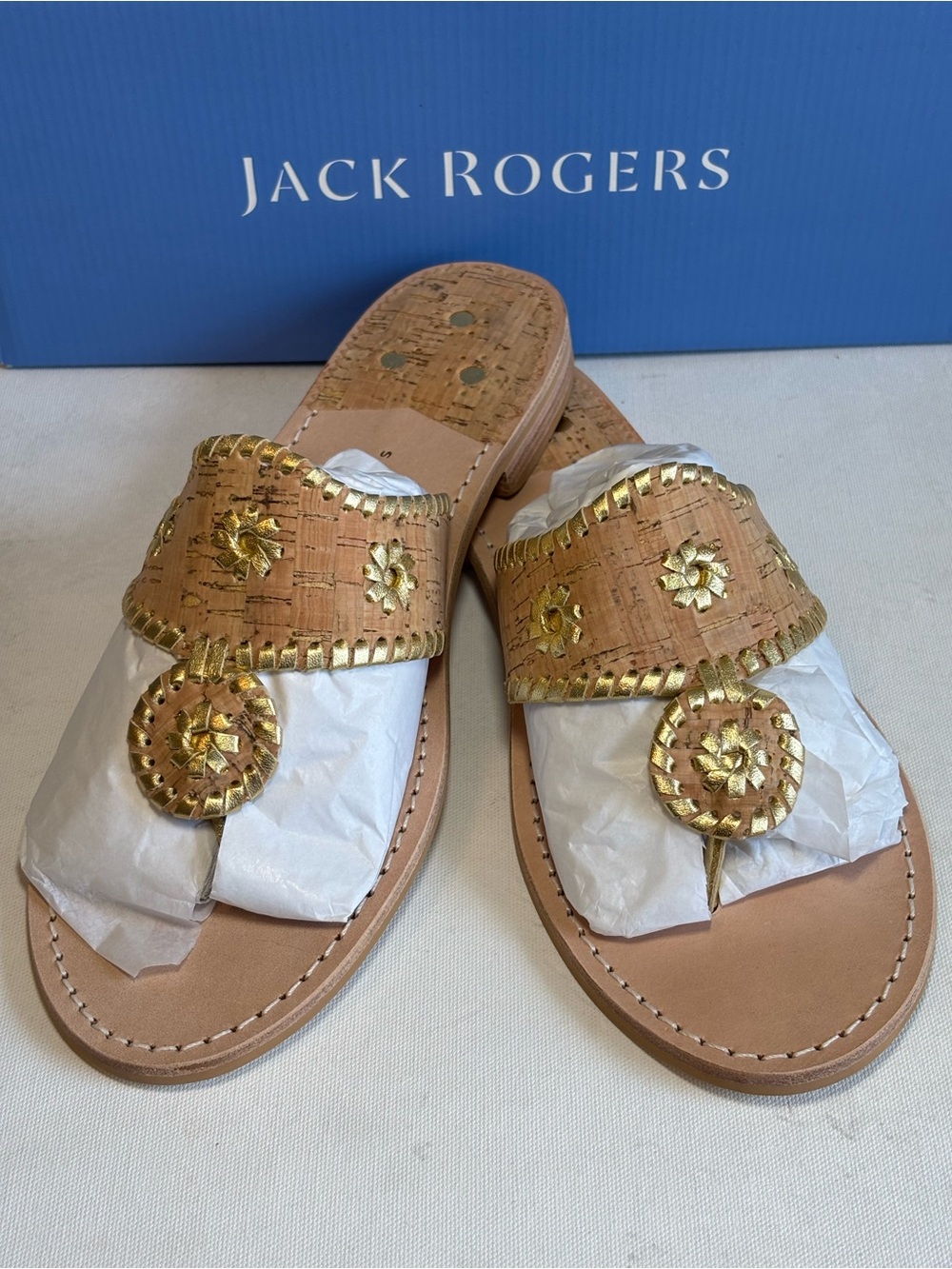 Jack Rogers Flat Sandal, Original Jacks, New, Natural Cork/Gold, size 11 - Picture 3 of 10